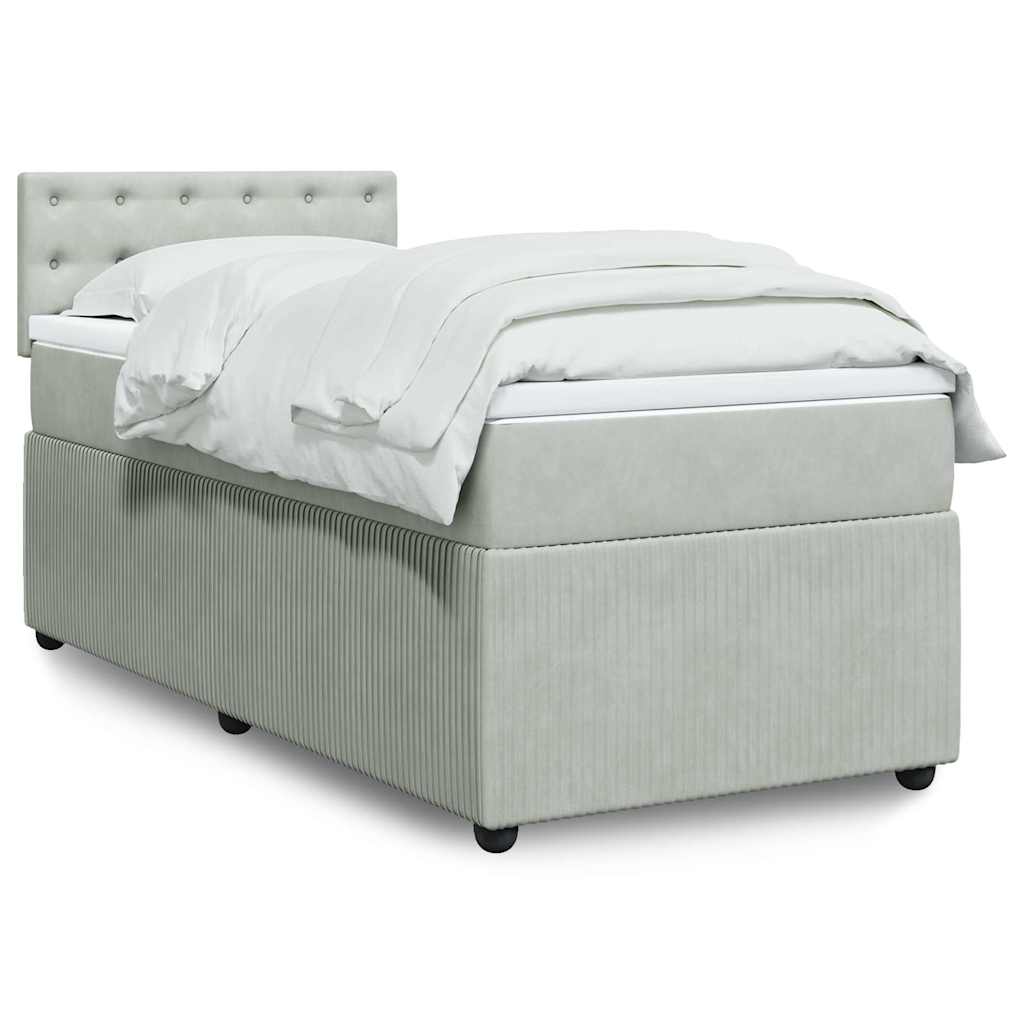 Boxspring met matras fluweel lichtgrijs 80x200 cm – afbeelding 1