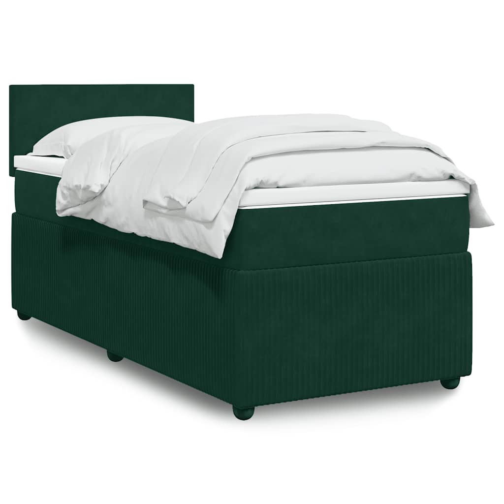 Boxspring met matras fluweel donkergroen 90x190 cm – afbeelding 1