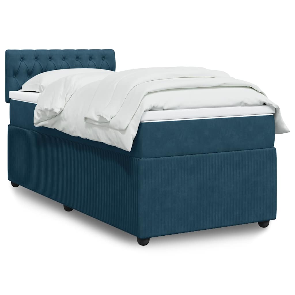 Boxspring met matras fluweel blauw 90x190 cm – afbeelding 1