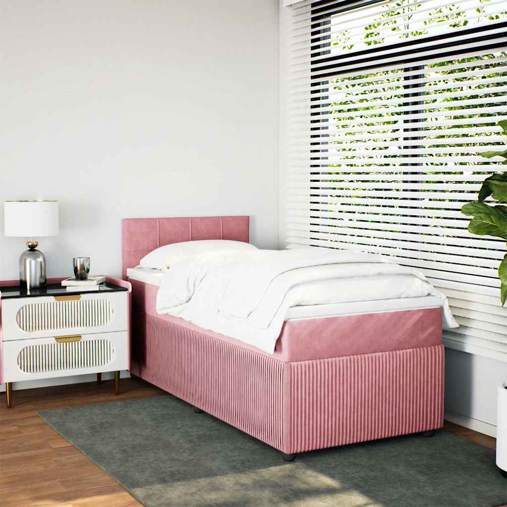 Boxspring met matras fluweel roze 90x190 cm – afbeelding 3
