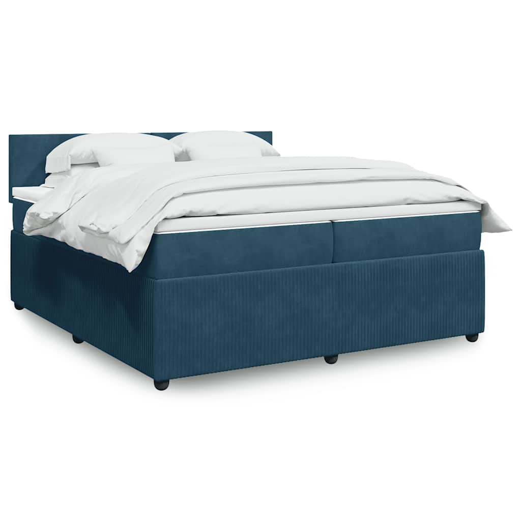 Boxspring met matras fluweel blauw 200x200 cm – afbeelding 1