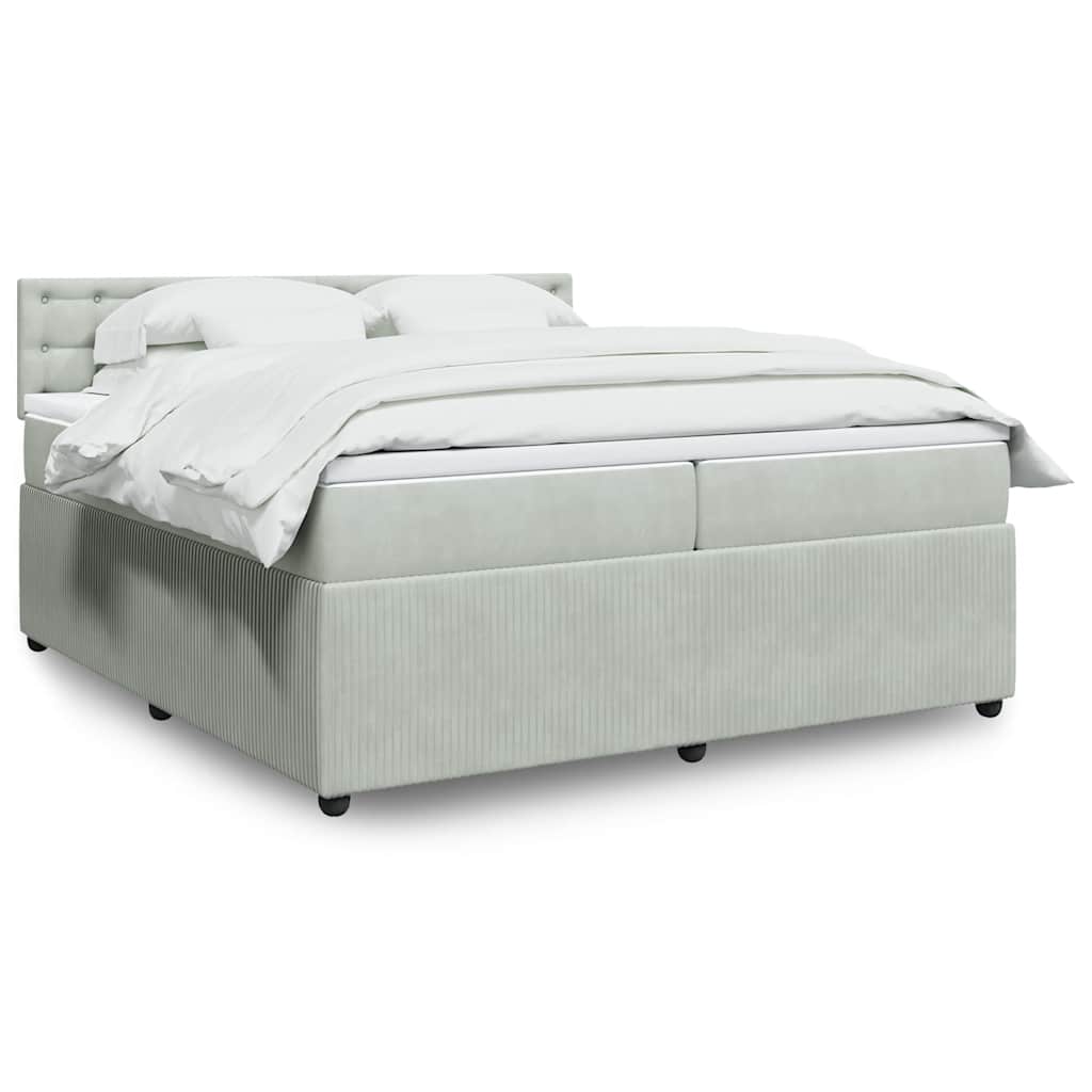 Boxspring met matras fluweel lichtgrijs 200x200 cm – afbeelding 1