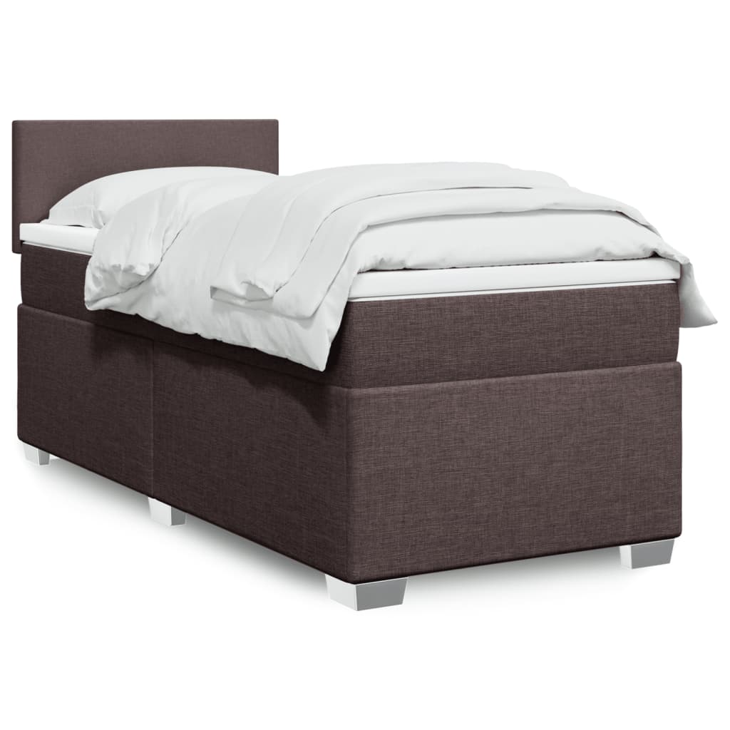 Boxspring met matras stof donkerbruin 90x190 cm – afbeelding 1
