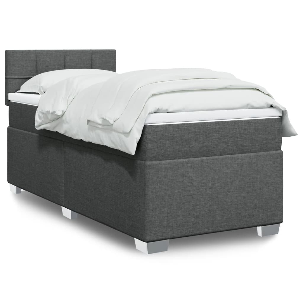Boxspring met matras stof donkergrijs 90x190 cm – afbeelding 1
