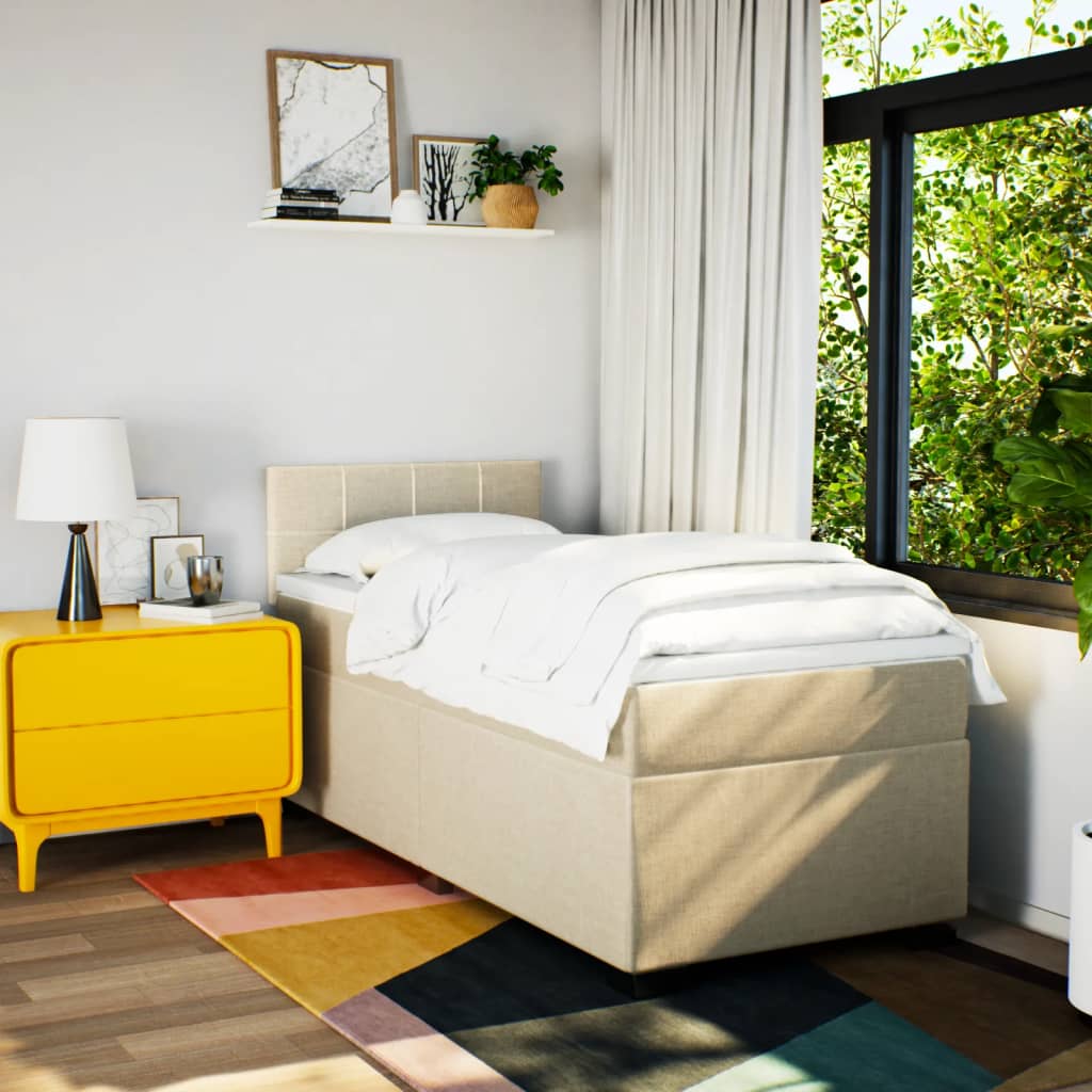 Boxspring met matras stof crèmekleurig 90x190 cm – afbeelding 4