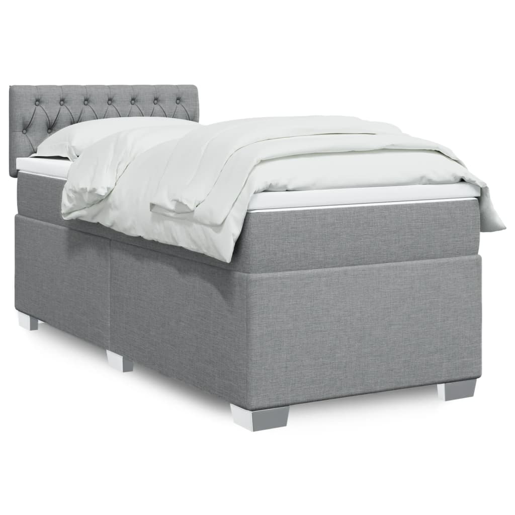 Boxspring met matras stof lichtgrijs 90x190 cm – afbeelding 1