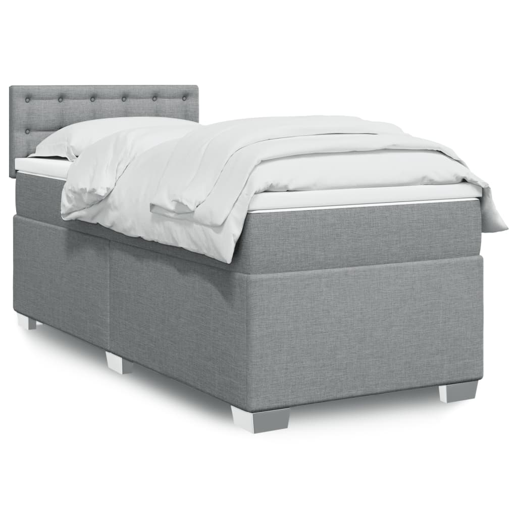 Boxspring met matras stof lichtgrijs 90x190 cm – afbeelding 1