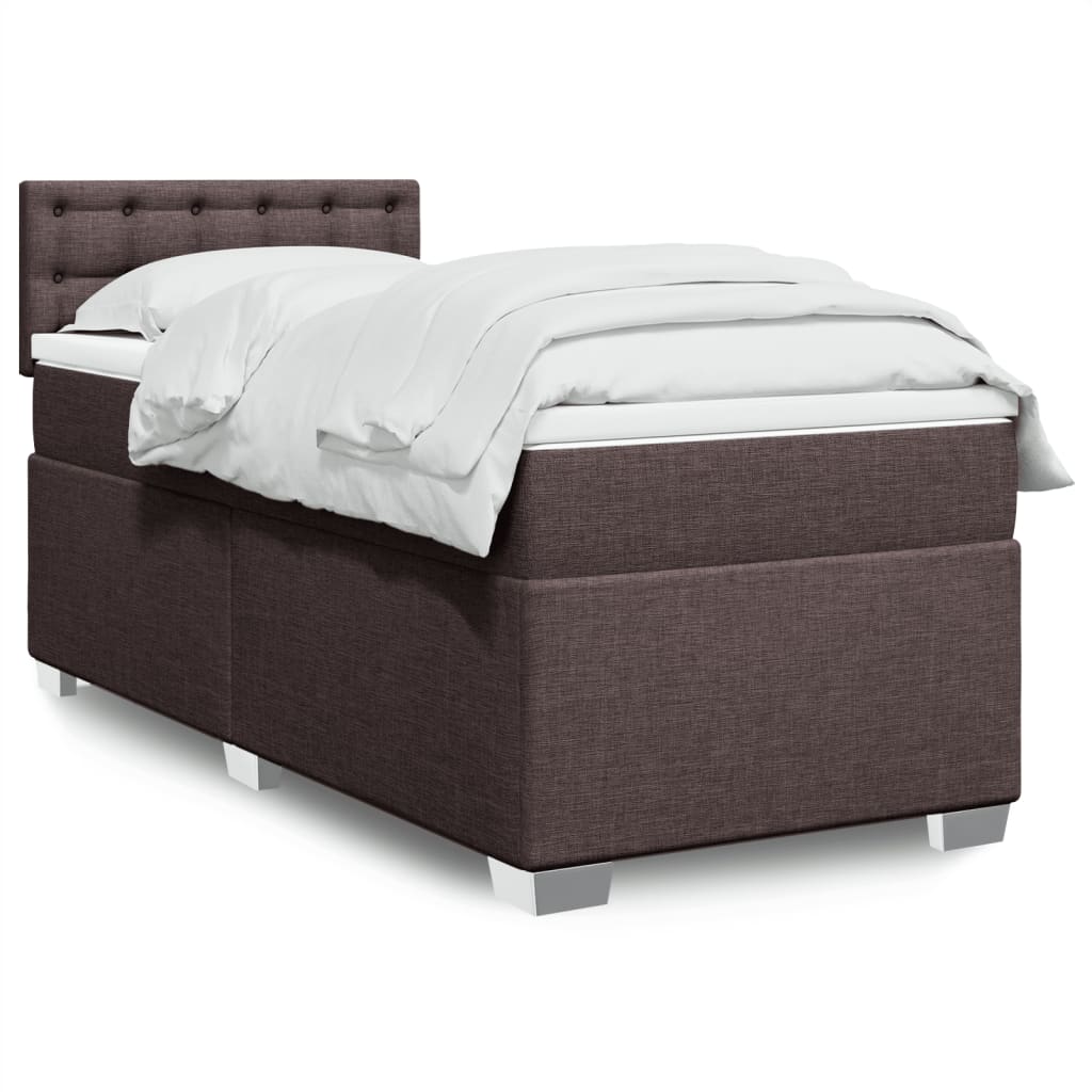 Boxspring met matras stof donkerbruin 90x190 cm – afbeelding 1
