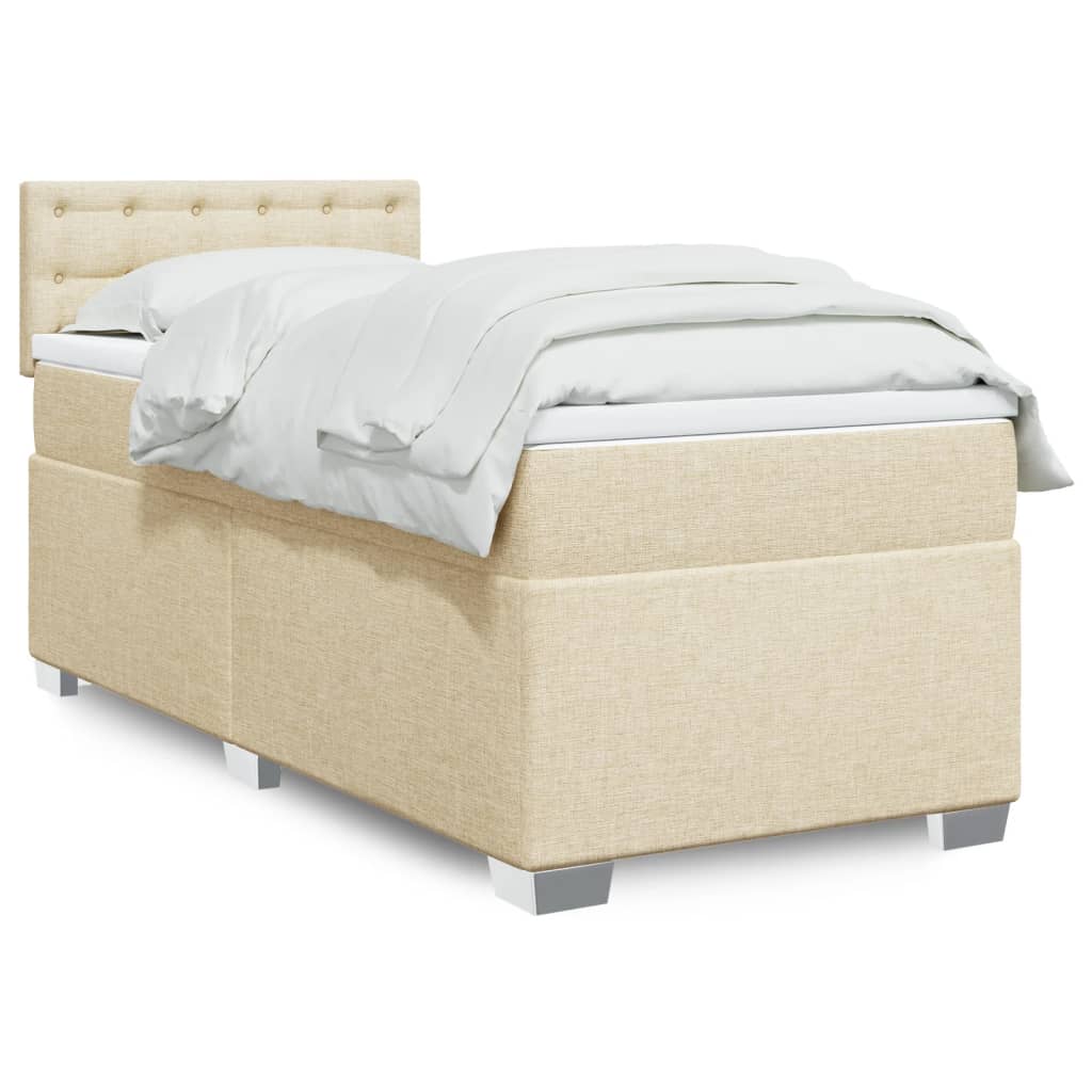 Boxspring met matras stof crèmekleurig 90x190 cm – afbeelding 1