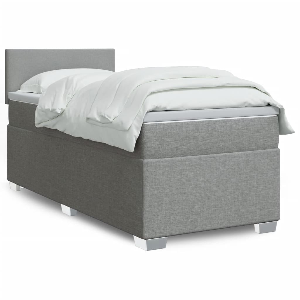 Boxspring met matras stof lichtgrijs 90x200 cm – afbeelding 1