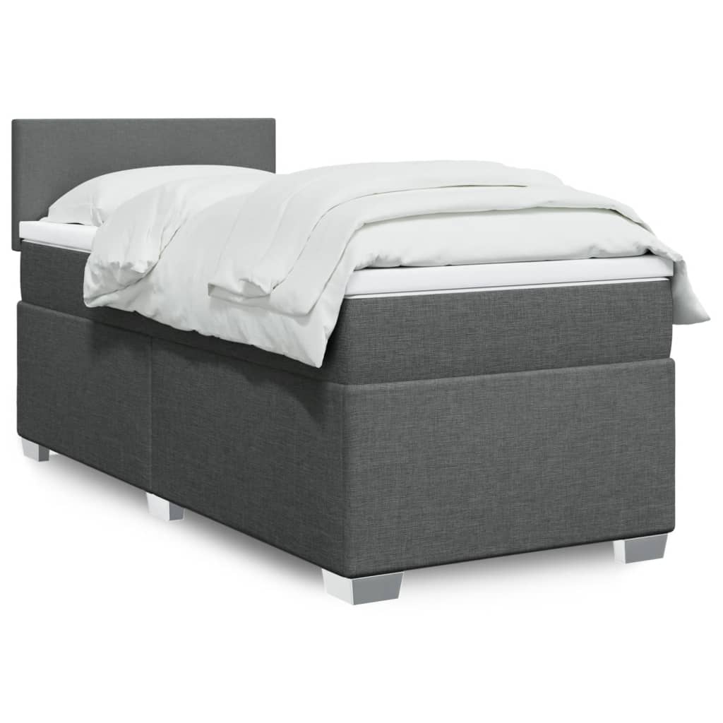Boxspring met matras stof donkergrijs 90x200 cm – afbeelding 1