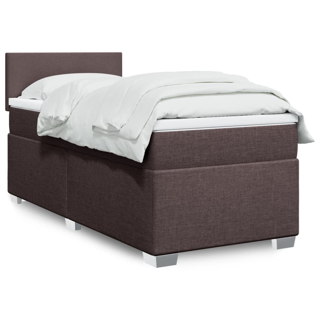 Boxspring met matras stof donkerbruin 90x200 cm – afbeelding 1