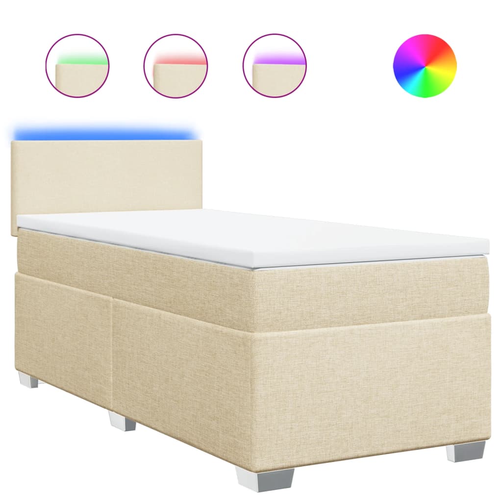 Boxspring met matras stof crèmekleurig 90x200 cm – afbeelding 2