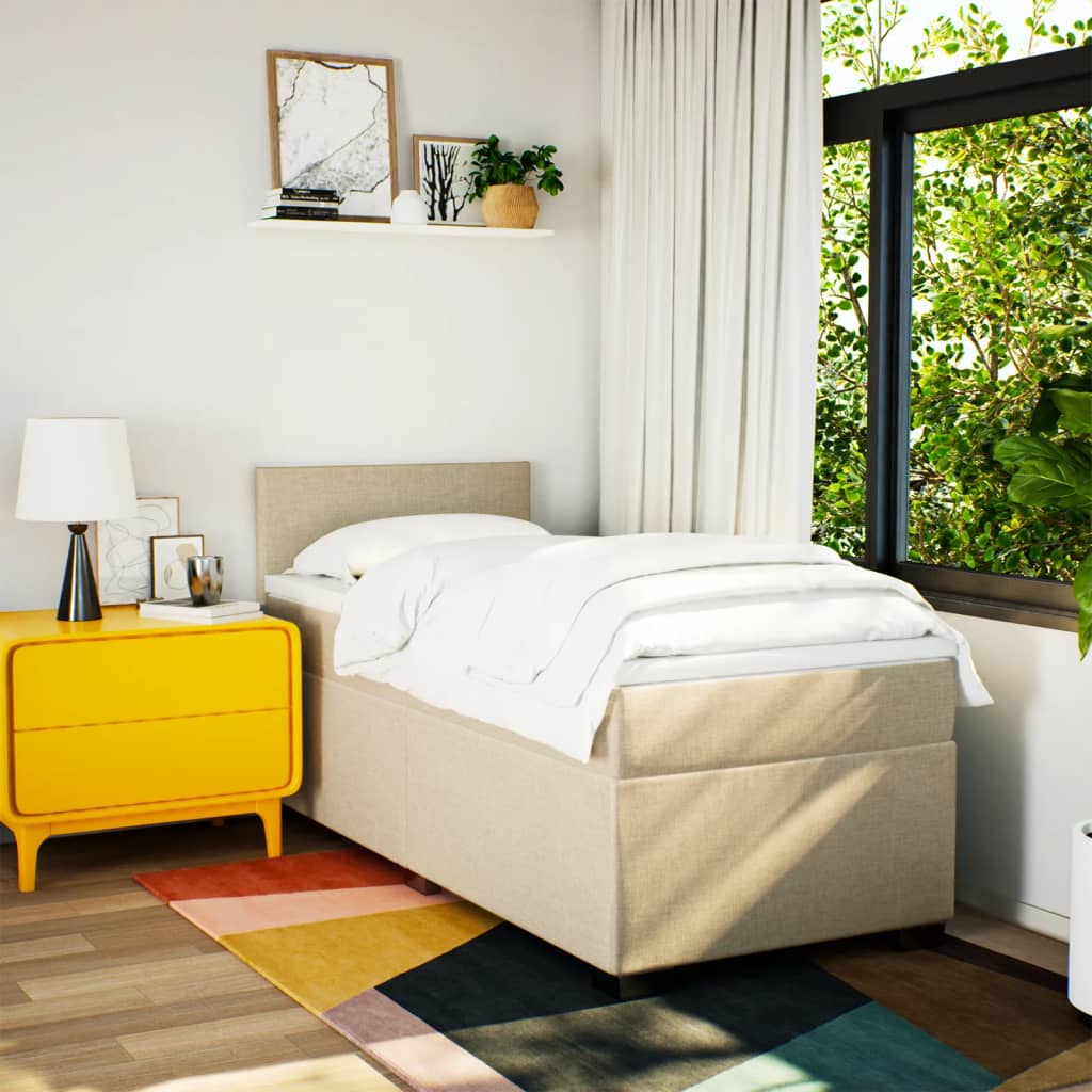 Boxspring met matras stof crèmekleurig 90x200 cm – afbeelding 4