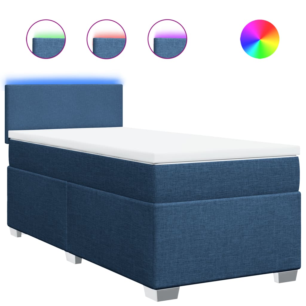 Boxspring met matras stof blauw 90x200 cm – afbeelding 2