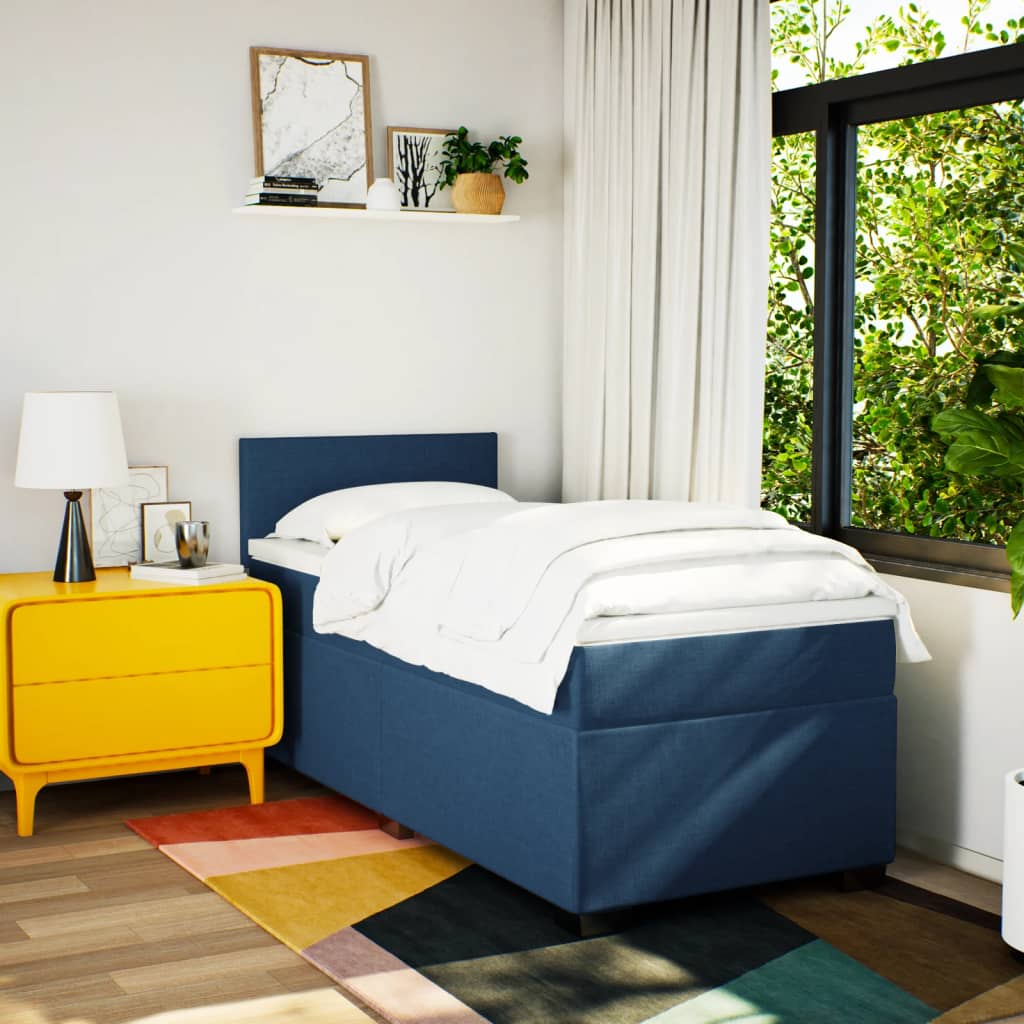 Boxspring met matras stof blauw 90x200 cm – afbeelding 4