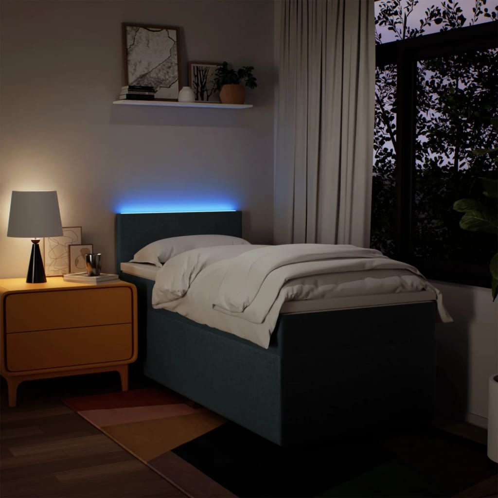 Boxspring met matras stof blauw 90x200 cm – afbeelding 5