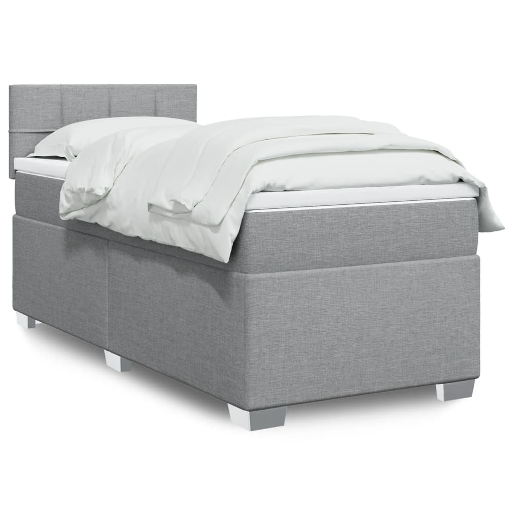 Boxspring met matras stof lichtgrijs 90x200 cm – afbeelding 1