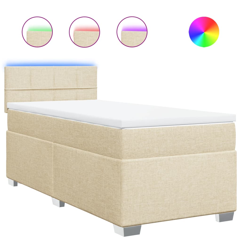 Boxspring met matras stof crèmekleurig 90x200 cm – afbeelding 2