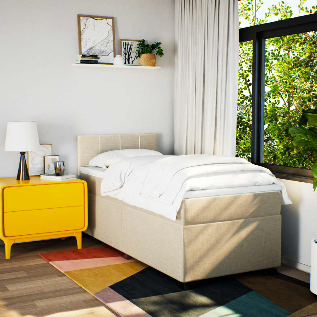 Boxspring met matras stof crèmekleurig 90x200 cm – afbeelding 4