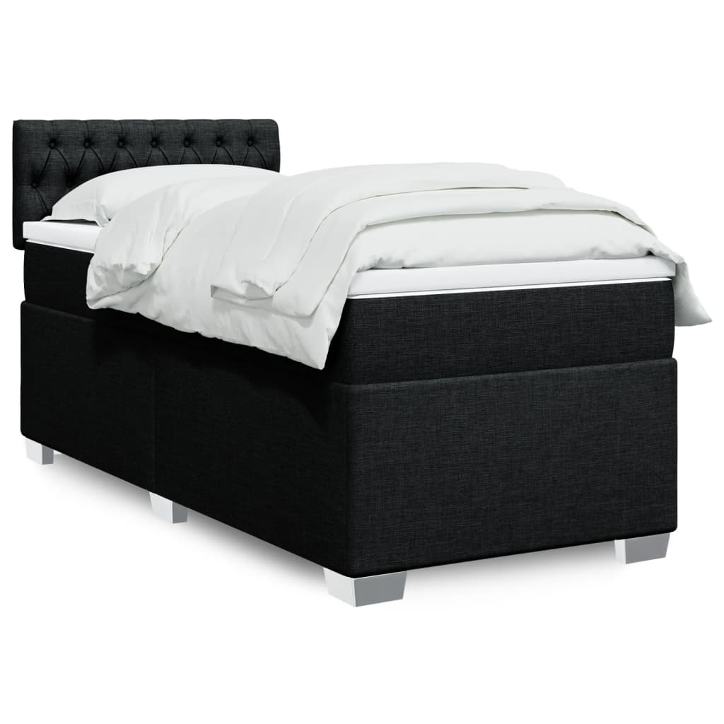 Boxspring met matras stof zwart 90x200 cm – afbeelding 1