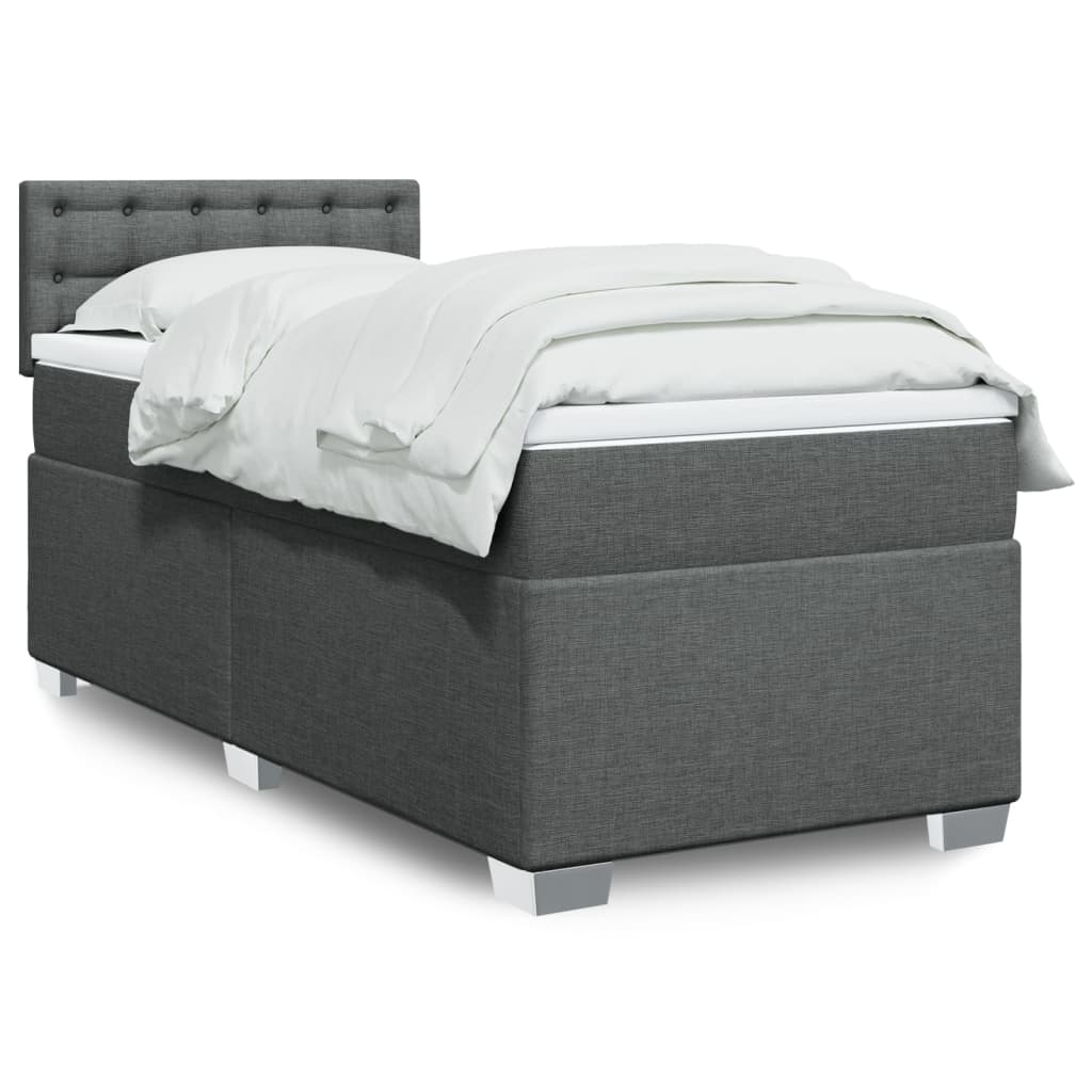 Boxspring met matras stof donkergrijs 90x200 cm – afbeelding 1