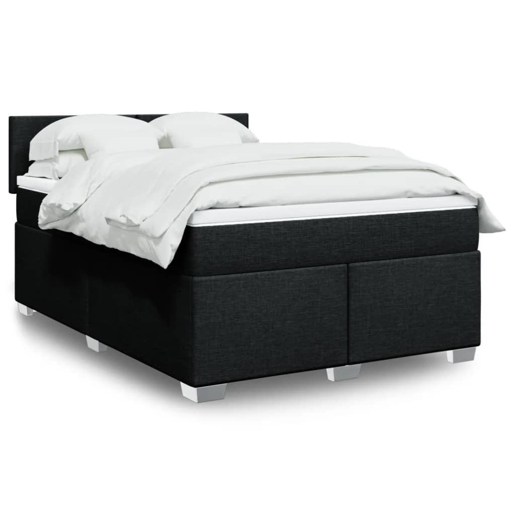 Boxspring met matras stof zwart 140x190 cm – afbeelding 1