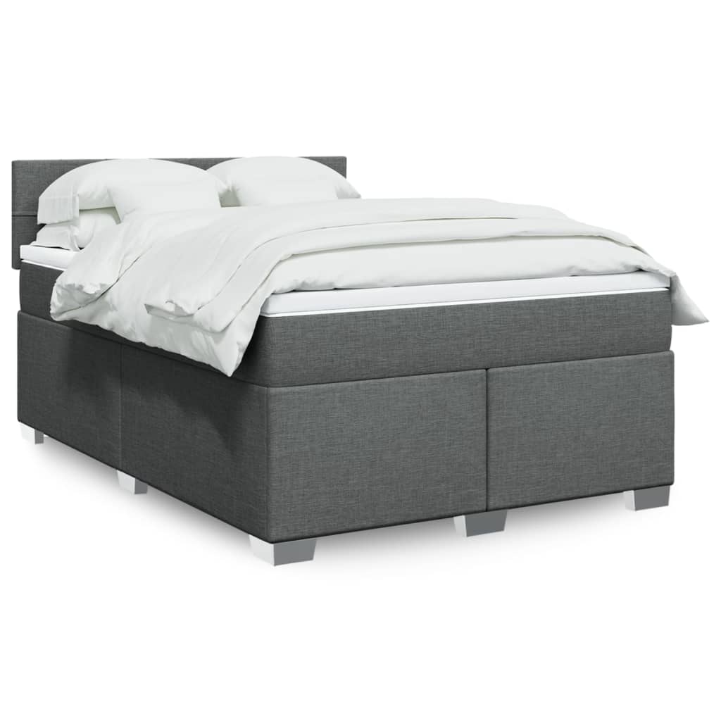Boxspring met matras stof donkergrijs 140x190 cm – afbeelding 1