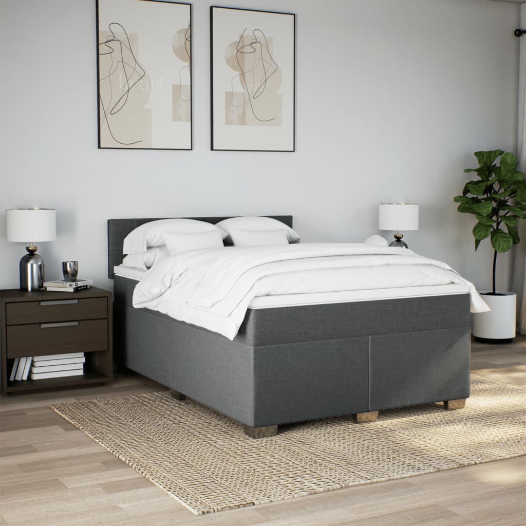 Boxspring met matras stof donkergrijs 140x190 cm – afbeelding 4