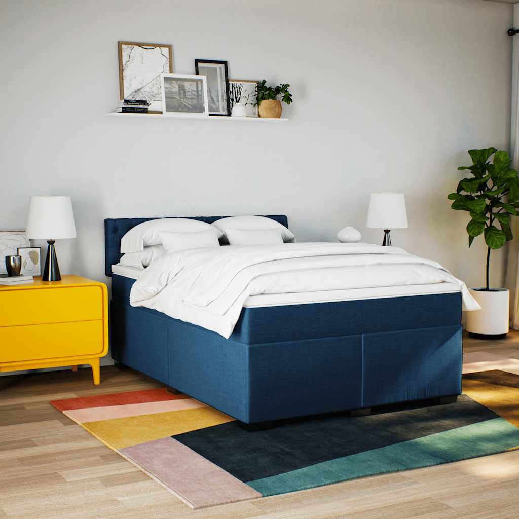 Boxspring met matras stof blauw 140x190 cm – afbeelding 4