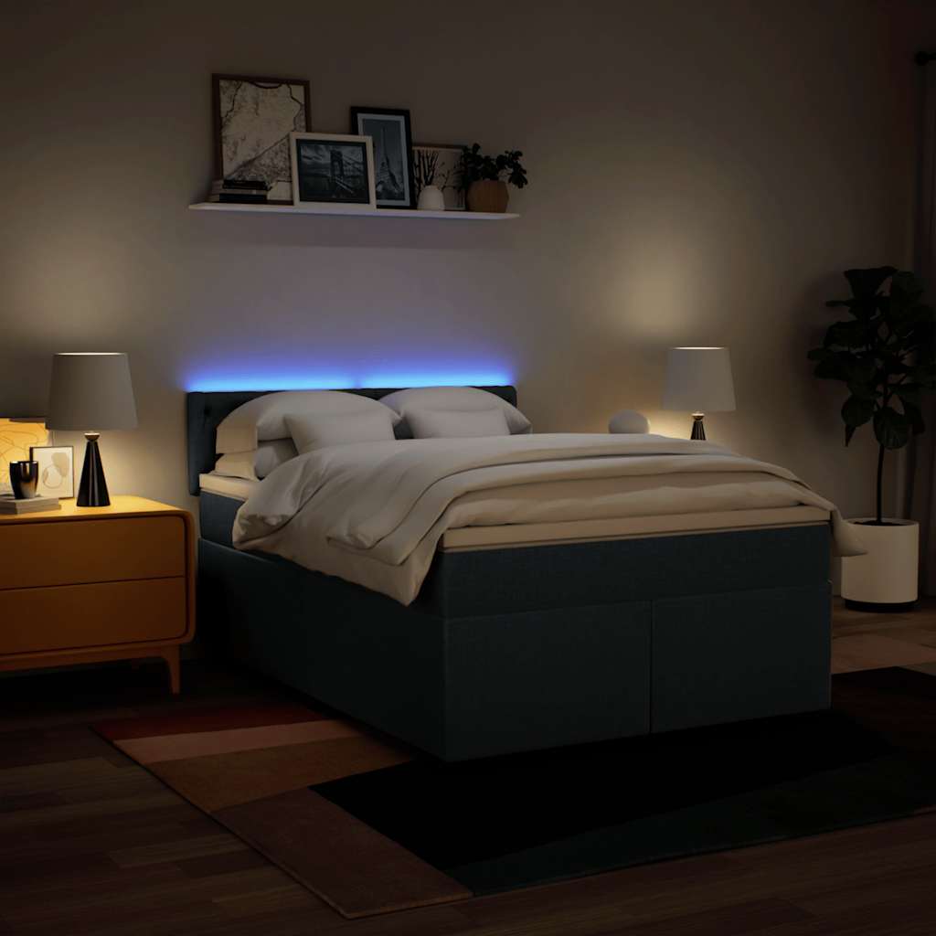 Boxspring met matras stof blauw 140x190 cm – afbeelding 5