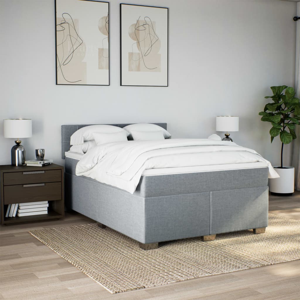 Boxspring met matras stof lichtgrijs 140x200 cm – afbeelding 4