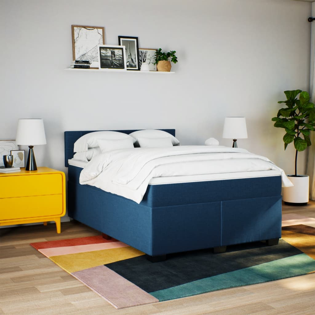 Boxspring met matras stof blauw 140x200 cm – afbeelding 4
