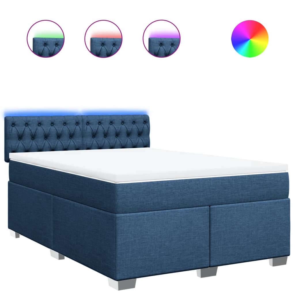 Boxspring met matras stof blauw 140x200 cm – afbeelding 2