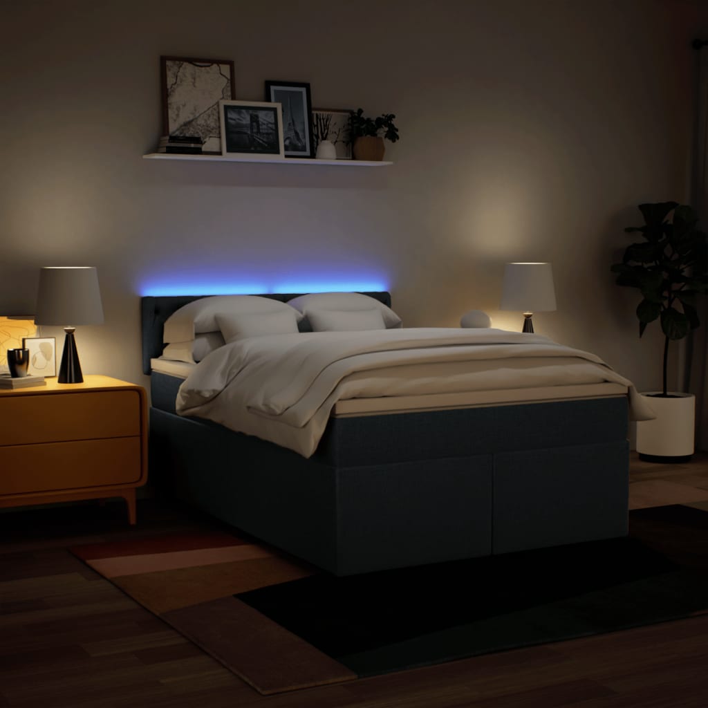 Boxspring met matras stof blauw 140x200 cm – afbeelding 5