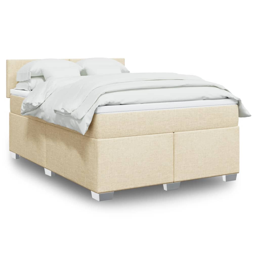 Boxspring met matras stof crèmekleurig 160x200 cm – afbeelding 1