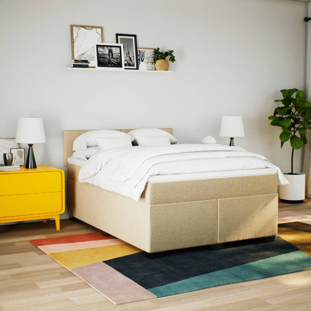 Boxspring met matras stof crèmekleurig 160x200 cm – afbeelding 4