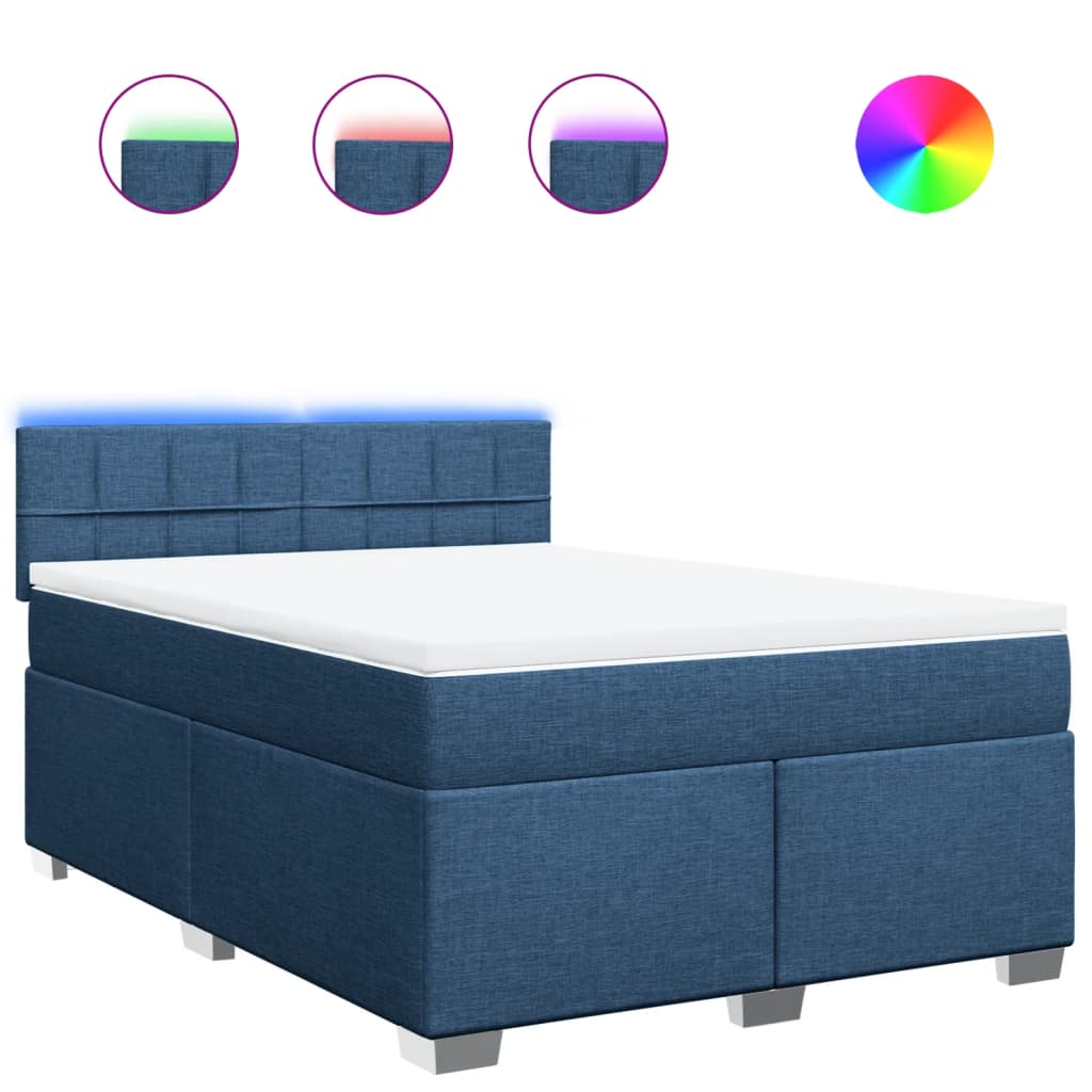 Boxspring met matras stof blauw 160x200 cm – afbeelding 2