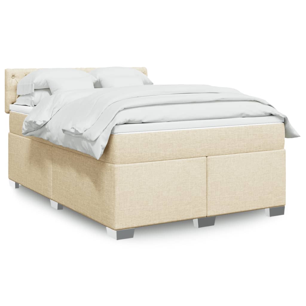 Boxspring met matras stof crèmekleurig 160x200 cm – afbeelding 1