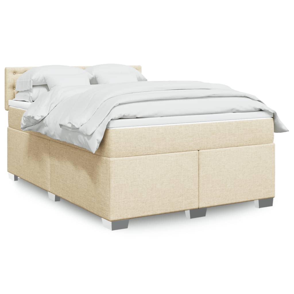 Boxspring met matras stof crèmekleurig 160x200 cm – afbeelding 1