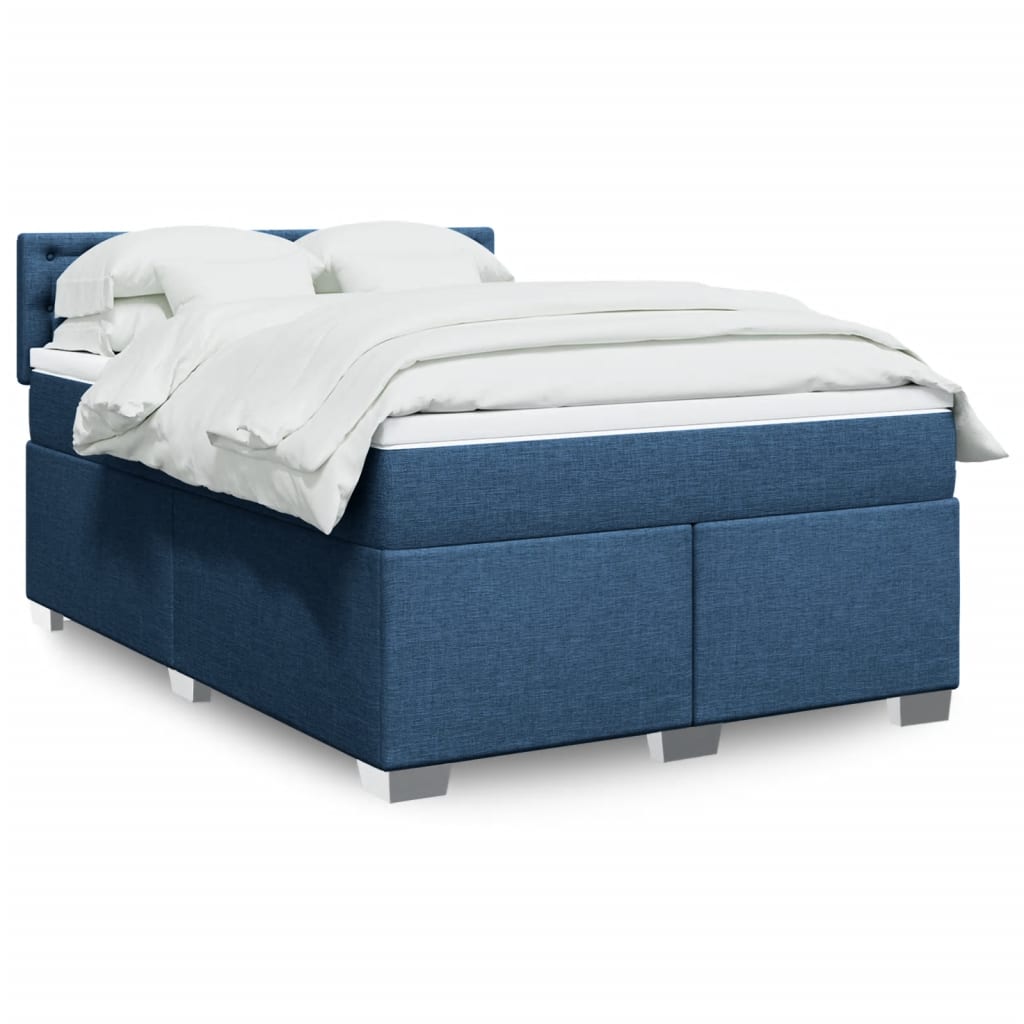 Boxspring met matras stof blauw 160x200 cm – afbeelding 1
