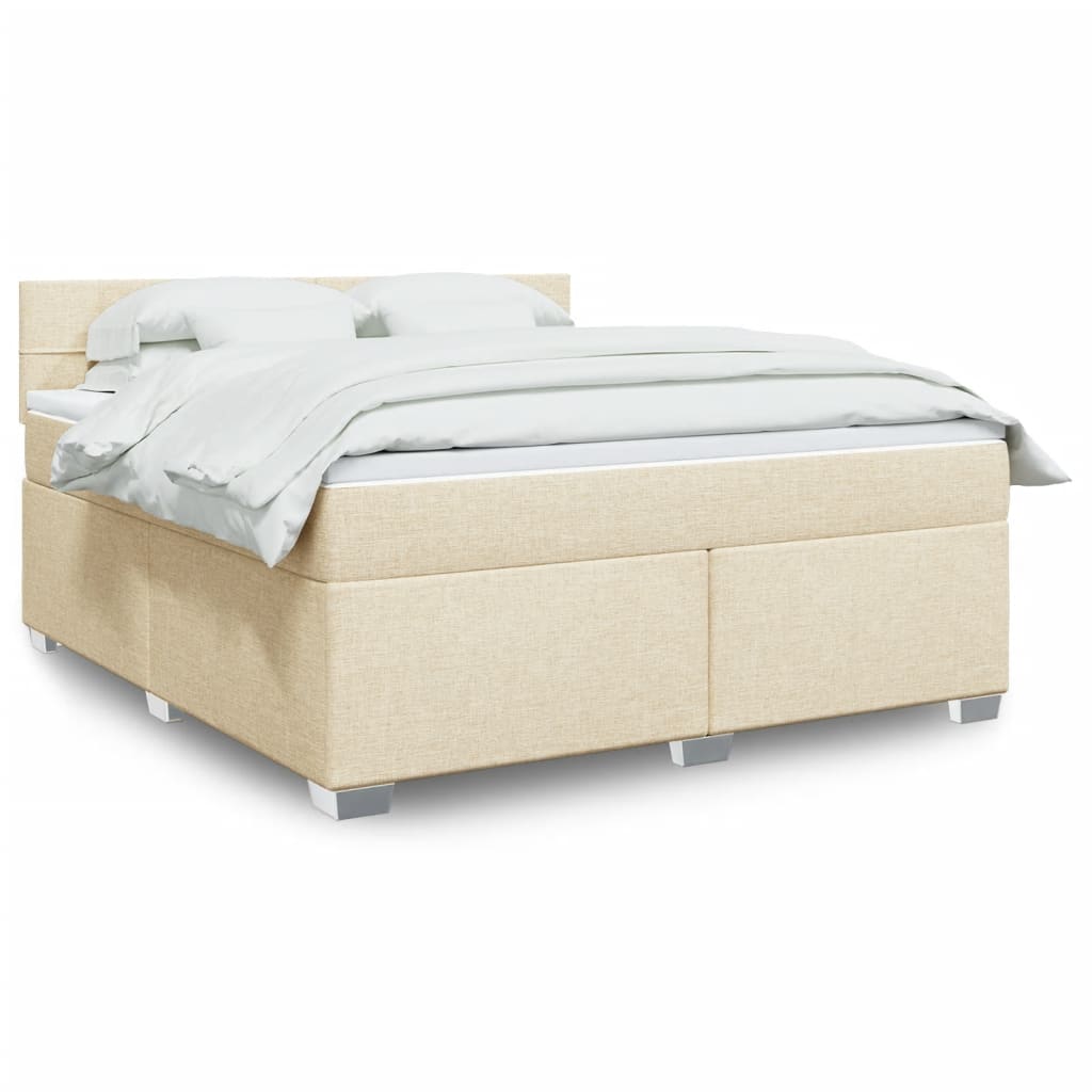Boxspring met matras stof crèmekleurig 180x200 cm – afbeelding 1