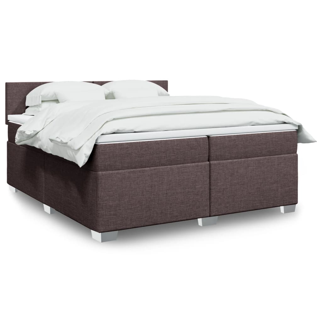 Boxspring met matras stof donkerbruin 200x200 cm – afbeelding 1