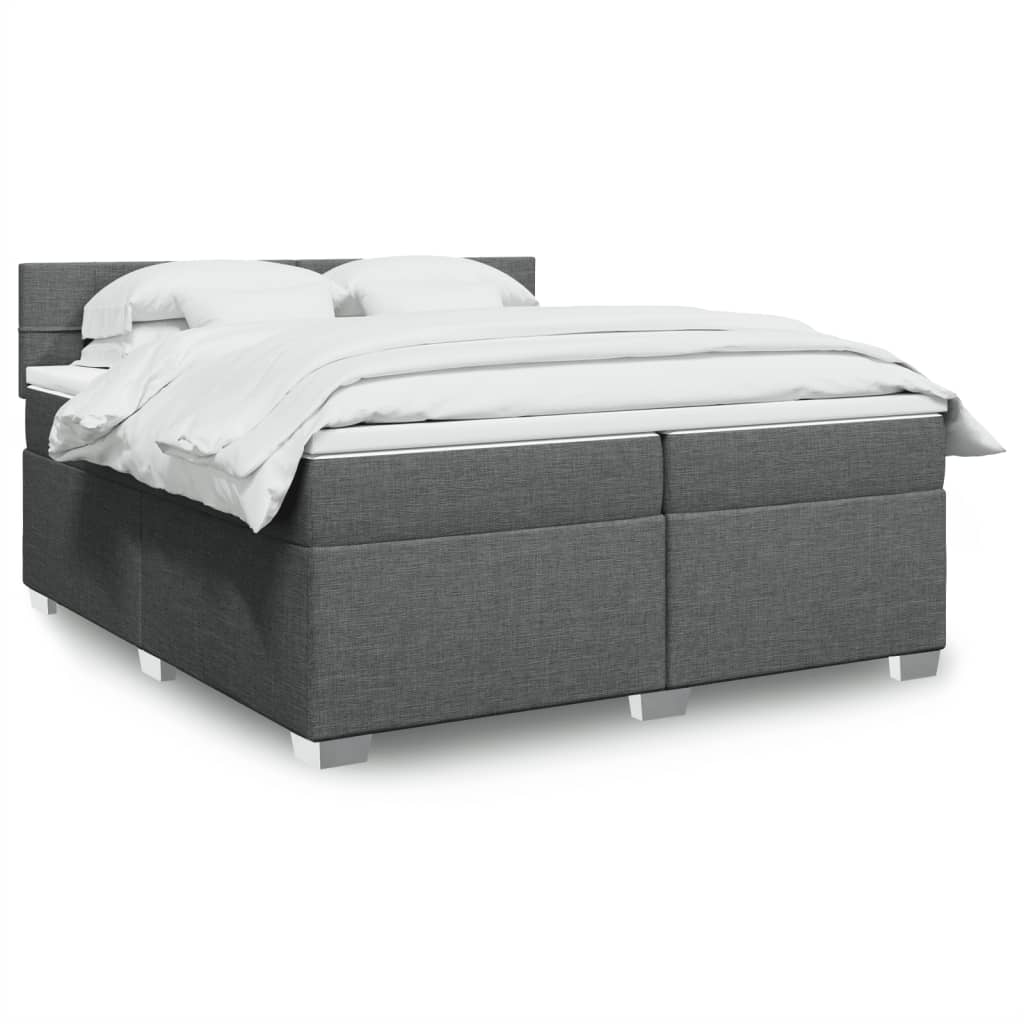 Boxspring met matras stof donkergrijs 200x200 cm – afbeelding 1