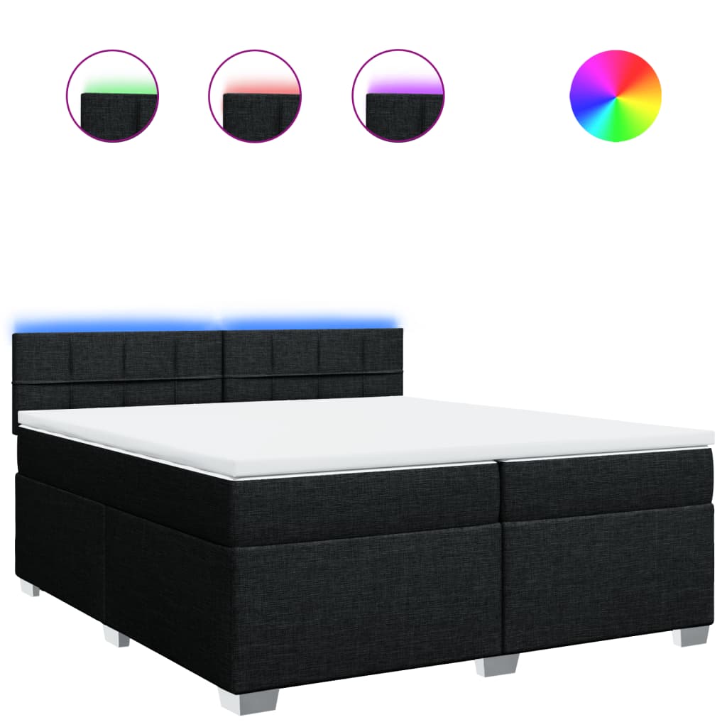 Boxspring met matras stof zwart 200x200 cm – afbeelding 2