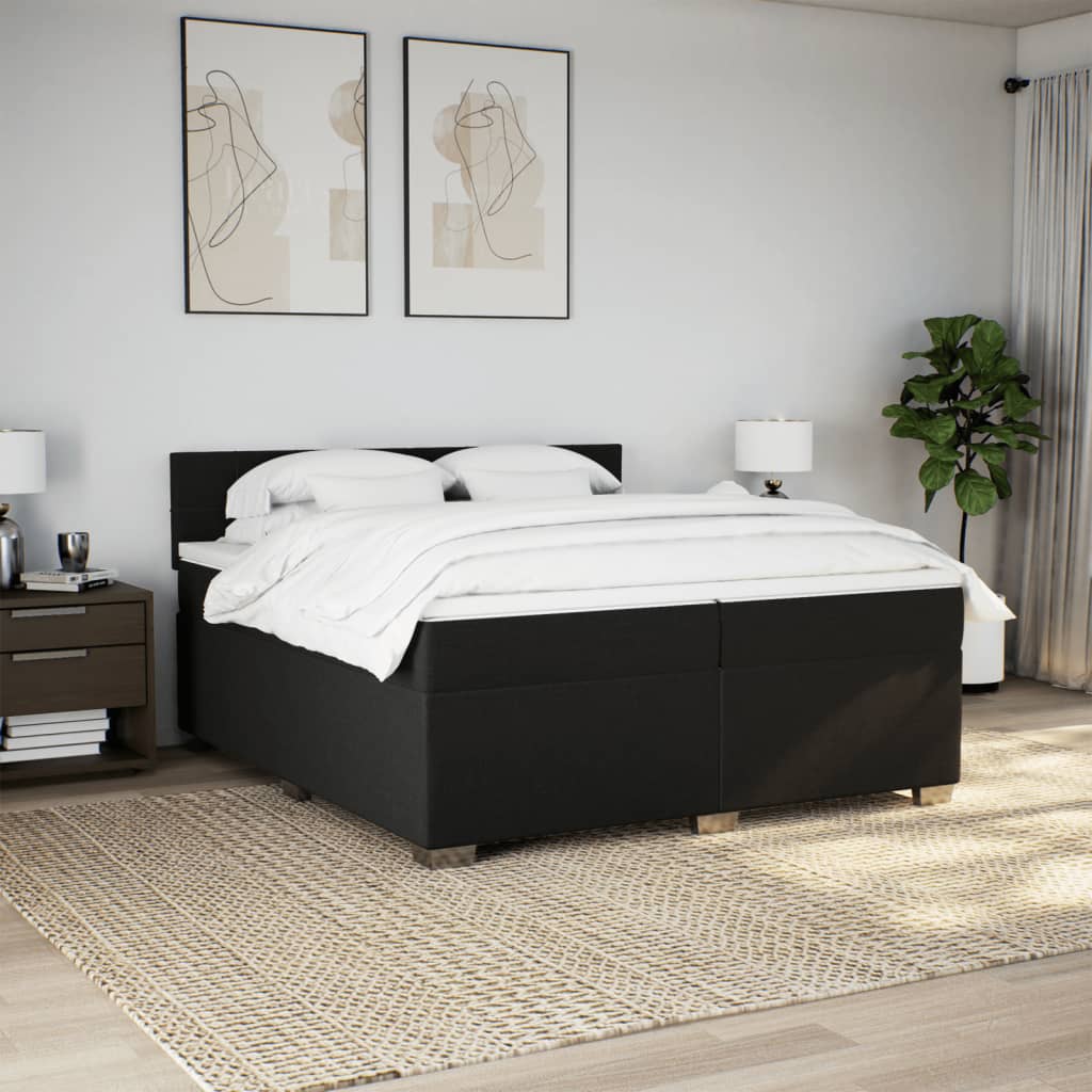 Boxspring met matras stof zwart 200x200 cm – afbeelding 4