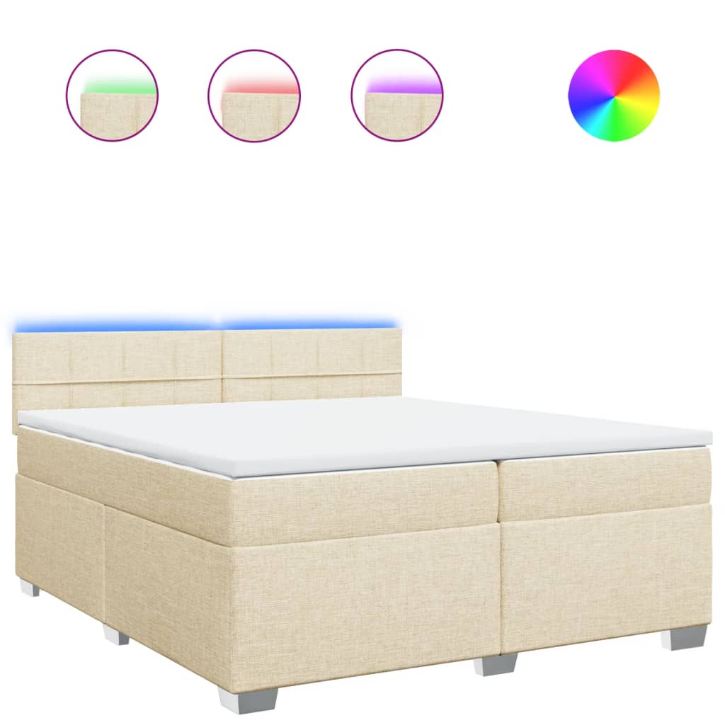 Boxspring met matras stof crèmekleurig 200x200 cm – afbeelding 2