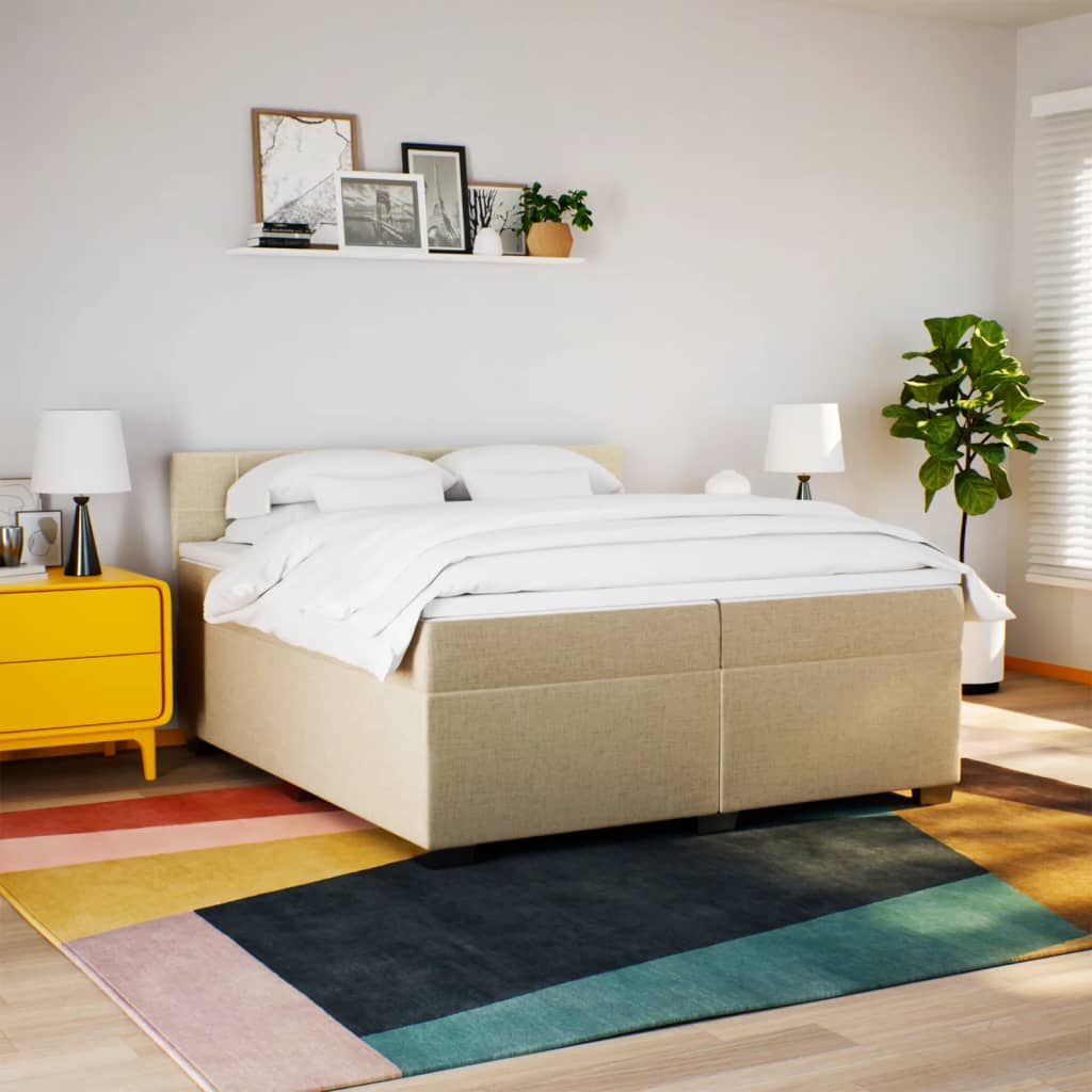 Boxspring met matras stof crèmekleurig 200x200 cm – afbeelding 4