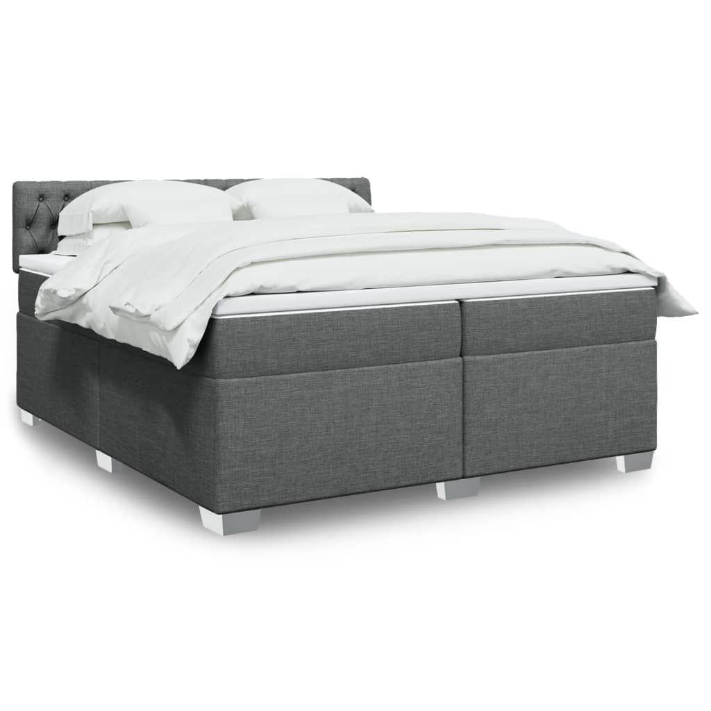 Boxspring met matras stof donkergrijs 200x200 cm – afbeelding 1