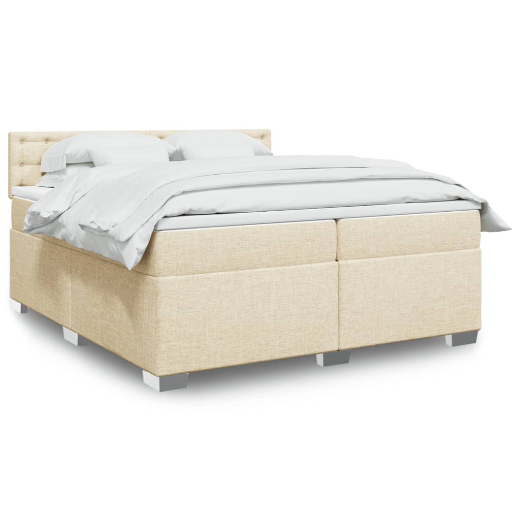 Boxspring met matras stof crèmekleurig 200x200 cm – afbeelding 1